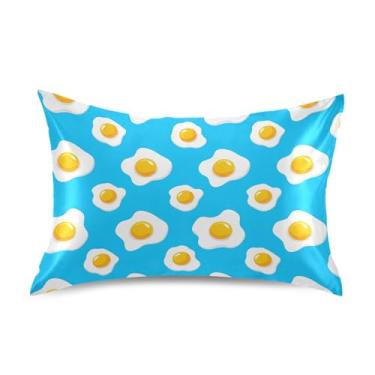 Imagem de Fried Eggs Blue Cartoon Cetim Cool Fronhas Impressão Arte Refrescante King Queen Capas de Almofadas Padrão Quarto Estética Tamanho King 101,6 cm x 50,8 cm