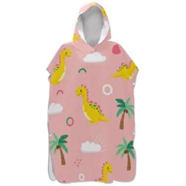 Imagem de Joisal Poncho de surfe trocador de roupão adultos praia banho com capuz toalhas vestíveis unissex adulto poncho com capuz bonito amarelo dinossauros rosa