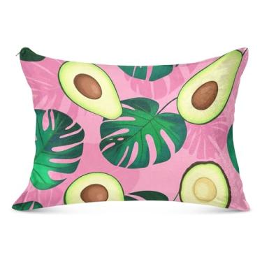 Imagem de Capas de travesseiro de flanela rosa com folhas de abacate decorativas padrão queen king travesseiro confortável para cama, tamanho king, 50,8 cm x 101,6 cm
