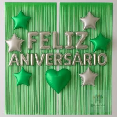 Imagem de Kit Feliz Aniversário com Cortinas Metalizadas e Balões Decorativos – Decoração Completa para Festa(Verde)