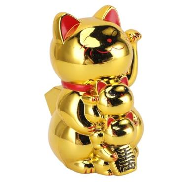 Imagem de Alomejor Lucky Cat, Solar Waving Fortune Cat, 4,5in ABS Lucky Decor Com Braço Móvel, Ornamento Fengshui Movido a Energia Solar para Painel de Carro de Loja Doméstica