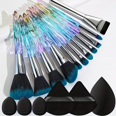 Imagem de 10 pincéis de maquiagem sintéticos premium de diamante com 1 pincel de maquiagem super fino, 2 pincéis de pó e 4 esponjas de maquiagem