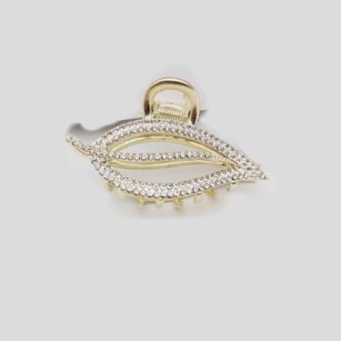 Imagem de Grampo de garra de cabelo em forma de folha com strass pérola elegante design decorativo de metal dourado prateado para fixação segura do cabelo