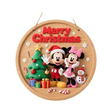 Imagem de Feliz Natal Disney Mickey Minnie Placas De Madeira Para Pendurar Na Pa