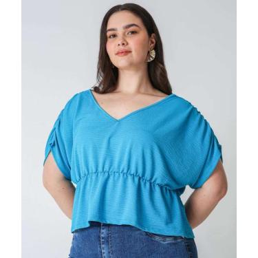 Imagem de Blusa Plus Size Feminina Textura Manga Curta Marisa-17000, Azul, G2
