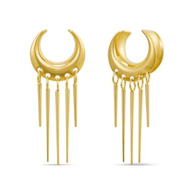 Imagem de ERKUOO Túneis de orelha elegantes com franja moderna de alargador duplo com franja, joias esticáveis para mulheres, orelhas esticadas de 2G a 25 mm, 0g=8mm, Metal, Sem pedra preciosa