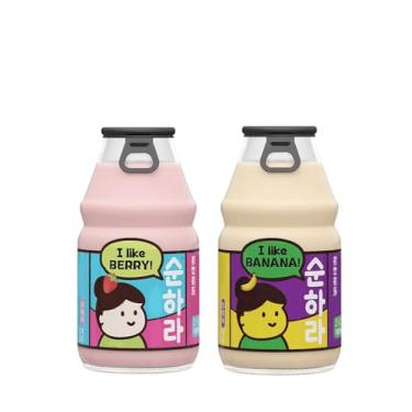 Imagem de Bebida Leite de Banana ou Morango 230ml Vidro | Bebida Láctea Cremosa | Importada | Sabor Delicioso | Mimos Korea (Kit com 2 (morango e banana))