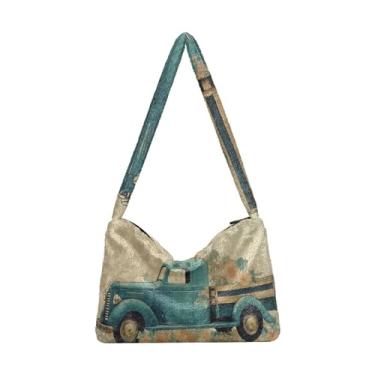 Imagem de Bolsa de ombro feminina flutuante Cat on Red Crab, bolsa de ombro feminina, bolsa de ombro feminina, Spring Flowers Caminhão azul claro, One Size