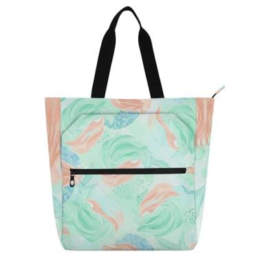 Imagem de GAIGEO Bolsas de trabalho abstratas coloridas em escala de ondas para mulheres, bolsas de tecido de lona, faculdade, escola, presente diário para amantes de livros