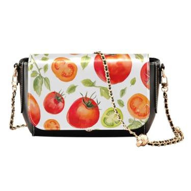 Imagem de Bolsas de ombro femininas de tamanho médio em aquarela pintadas à mão, bolsa tiracolo feminina de couro, bolsas transversais, Tomates em aquarela pintados à mão - 1, One Size