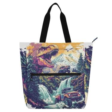 Imagem de GAIGEO Sacola feminina engraçada com pintura T Rex para trabalho, lona, zíper, bolsa de praia, utilitária, escritório, com compartimentos