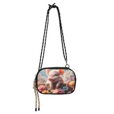 Imagem de TSENQUE Bolsa feminina pequena bolsa tiracolo linda porco primavera flores carteira para iphone bolsa de viagem todos os dias bolsas de ombro