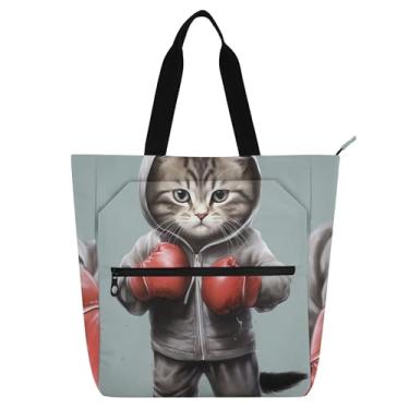 Imagem de GAIGEO Bolsas de trabalho femininas de arte digital para gatos fofas bolsas de trabalho de lona universitária bolsas femininas infantis para amantes de livros