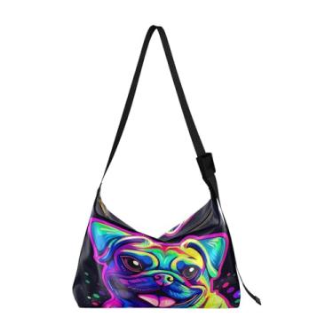 Imagem de GAIGEO Bolsa tiracolo grande com várias maçãs e flores verdes, bolsa de couro vegano, bolsa de ombro feminina, Pug's com várias cores - 3, One Size