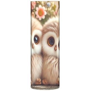 Imagem de Lindas corujas flores cilíndricas vasos de mesa de plástico vasos e plantadores impressão personalizada decoração de casa sala de estar, 30 cm x 9,9 cm