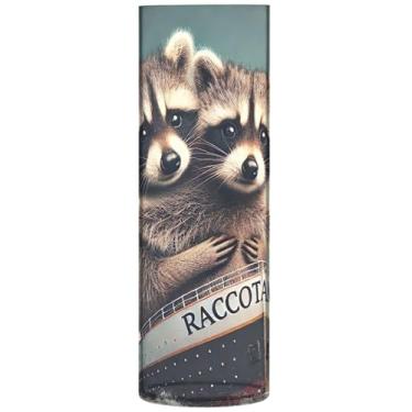 Imagem de Engraçado guaxinim Titanic vaso de flores cilíndrico fofo para mesa vaso grande de plástico personalizado bonito floral moderno decoração de quarto, 30 cm x 9,9 cm