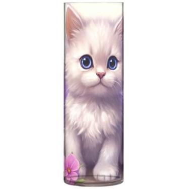 Imagem de Vaso cilíndrico buquê de flores fofas gatinho asas de borboleta vaso de flores alto plástico personalizado floral decoração de outono para quarto, 30 cm x 9,9 cm