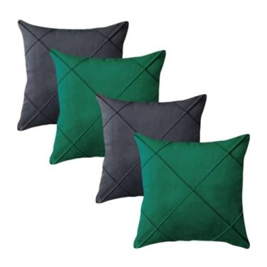 Imagem de Almofadas Cheias em Suede Drapeada 45x45cm Decorativas Sala Quarto Sofá(2 CINZA + 2 VERDE)