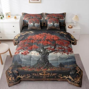 Imagem de Erosebridal Jogo de cama viking árvore da vida, 7 peças, tamanho casal, vintage, nórdico, viking, mitologia, nórdico antigo, conjunto de edredom com lençol com lençol e árvore da vida