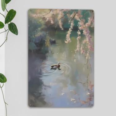 Imagem de Decoração de parede de quarto Monet vintage primavera paisagem floral estética impressão de placa de estanho para casa sala de estar quarto decoração de banheiro