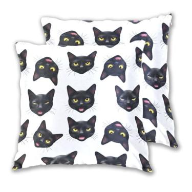 Imagem de Joitme Conjunto de 2 capas de almofada fofas de gato preto animal branco com 2 fronhas fofas para ambientes externos para sofá, 45 x 45 cm, 2 peças
