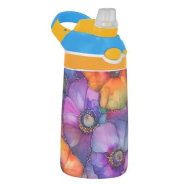 Imagem de Garrafa de água infantil Tritan de 473 ml com tampa de canudo à prova de vazamento, garrafa de água esportiva para escola, reutilizável, copo de viagem infantil de 473 ml, alça de transporte, cores