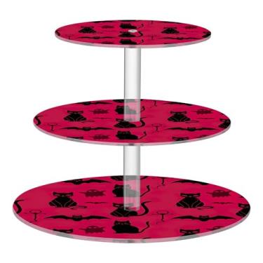Imagem de Suporte de cupcake para festa de chá de Halloween, preto, gato, rosa, 3 camadas, forma redonda, torre de bolo, bandejas, formatura, para festa, sobremesa, decoração divertida