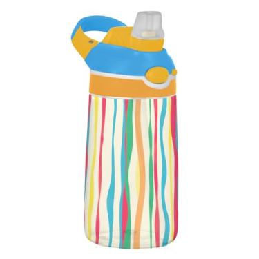 Imagem de Garrafa de água infantil de 473 ml, reutilizável, 473 ml, garrafa de água de plástico Tritan com canudo à prova de vazamento, copos de viagem portáteis para crianças, alça de transporte, arte de