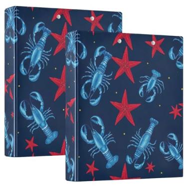 Imagem de Fichários personalizados de lagosta náutica azul 3,8 cm, 3 anéis, 200 folhas, 3 pastas de anéis, fichário redondo, 31,5 x 27 x 6 cm, pacote com 2