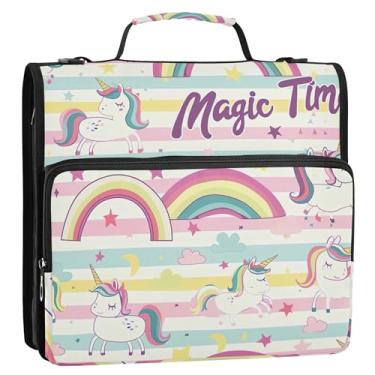 Imagem de 3 fichários de 3 anéis, anel D de 3,8 cm fofo unicórnio com estampa de arco-íris, bolsa organizadora de fichários escolares com alça de ombro, carteira floral e estojo para pasta de anel