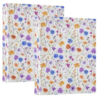 Imagem de Pastas de aquarela flores silvestres de 3,8 cm, 3 anéis, 200 folhas, pastas fofas para cadernos, fichário floral redondo, 31,5 x 27 x 6 cm, 1 pacote