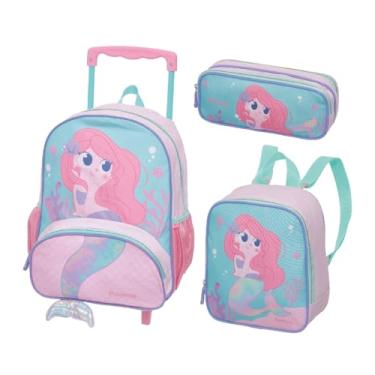 Imagem de Kit Mochila Rodinhas Lancheira Térmica Costas Estojo Duplo Pack Me Mini Sereia Iara Pacific