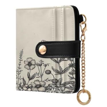 Imagem de SEHANY Carteira feminina elegante com flores pretas e brancas pequenas com bloqueio de RFID, porta-cartão de crédito, couro PU, duas dobras, dinheiro, bolso para moedas, para mulheres, meninas