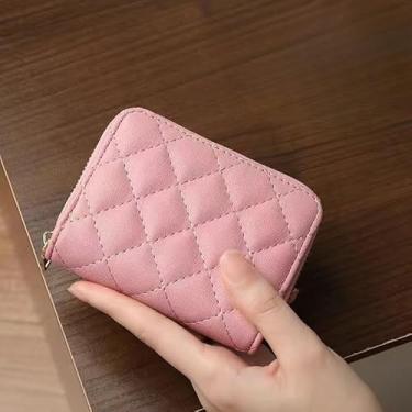 Imagem de Carteira feminina pequena, porta-cartão de crédito de couro PU com 11 compartimentos para cartões, estojo para cartão com zíper adequado para uso diário, rosa, Clássico