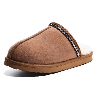Imagem de ZEXSAFETY Pantufas femininas aconchegantes felpudas, para o inverno, quente, espuma viscoelástica para ambientes internos e externos, meias fofas e fofas, Castanho, 37