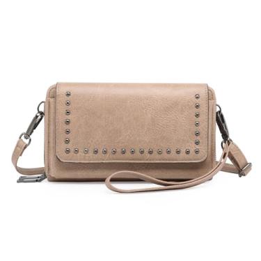 Imagem de GOIACII Bolsa de telefone pequena bolsa transversal feminina linda carteira de viagem com couro vegano macio, Caqui