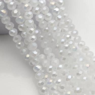 Imagem de Fio de Cristal 10mm Facetado Flat para Bijuterias e Artesanato – Contas de Vidro Premium 63 a 67 Unidades por Fio (Branco Boreal 60-223AB)