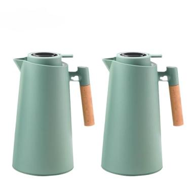 Imagem de Garrafa Térmica de água, 1 Litro Garrafa Térmica Com Termômetro Led Para Chás/Café Design Moderno Cabo Em Madeira(KIT2-VDE)