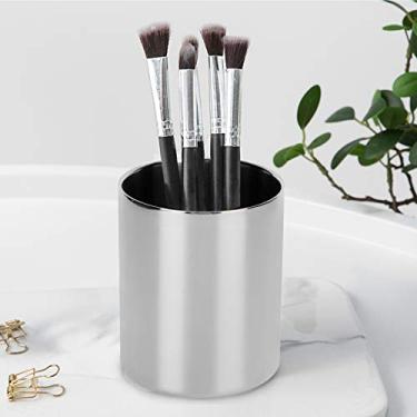 Imagem de Suporte de lápis de aço inoxidável para mesa, organizador de mesa, porta-canetas de mesa, pote de lápis, suporte de pincel de maquiagem, 9,98 x 8,4 cm (prata)