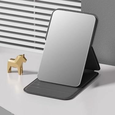 Imagem de Espelho de maquiagem dobrável portátil - Mini espelho compacto minimalista, viagem de alta definição para retoques e uso no dormitório (preto)
