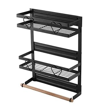 Imagem de Rack Magnético de Condimentos para Geladeira com Estrutura Aço Organizador Prateleira Armazenamento Cozinha Suporte Garrafas Tempero Toalha e Ganchos