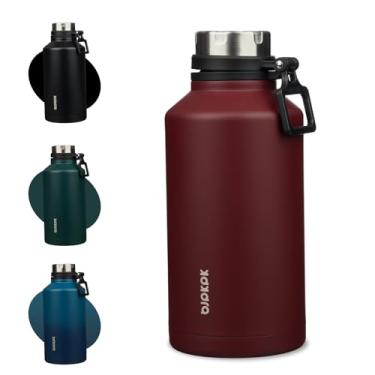 Imagem de BJPKPK Garrafa de água isolada de 1,8 g com alça de 1,8 litro de aço inoxidável garrafa térmica de viagem reutilizável grande garrafa de água, vermelho escuro