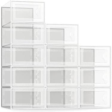 Imagem de 12 Pack Caixa de Armazenamento para Sapatos Organizador Plástico Transparente Empilhável Recipientes Plegáveis Armário Economia Espaço -Free Respiráve