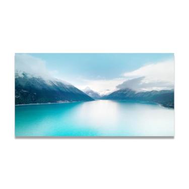 Imagem de LKXGRRSFG Confortável superfície de lago foto real cidade mar neve vale rio nascer do sol impressão em tela para decoração de casa 20 x 36 cm sem moldura