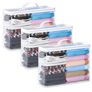 Imagem de Pacote com 3 sacos de armazenamento de roupas transparentes, bolsa de armazenamento de cobertor de plástico de 12L, sacos dobráveis de vinil com zíper, organizadores de armário e recipientes de