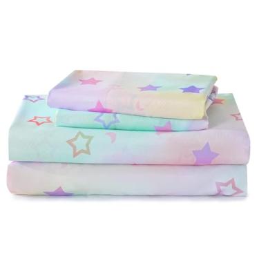 Imagem de ChicView Jogo de lençol Queen infantil, 4 peças de lençóis de microfibra macia respirável para crianças, meninos, meninas, antibolinhas, bolsos profundos, fácil de cuidar, estrelas