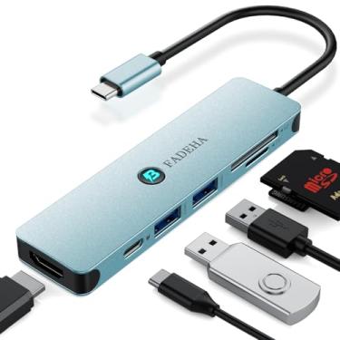 Imagem de Hub USB C 7 em 1 versão 2024, adaptador multiportas USB C Dongle Mac para MacBook Air, leitor de cartão TF/SD, USB C para HDMI Hub Dongle compatível com dispositivos USB C e outros laptops tipo C (USB