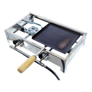Imagem de Fogão Fogareiro Inox 2 Bocas Alta Pressão Reforçado Chapa C/ Cabo Kit 
