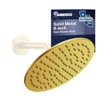 Imagem de HammerHead Showers Chuveiro de chuva redondo de 20 cm, cabeça de chuveiro de alto fluxo otimizada para pressão, ouro escovado, 1,75 GPM