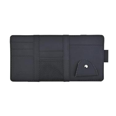 Imagem de Organizador de viseira de carro preto com suporte para óculos de sol - Bolsa organizadora multifuncional para cartões, identidades, telefones e documentos, bolsa organizadora universal para viseira de